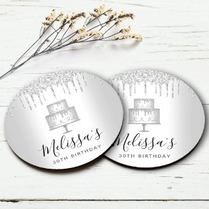 Zilveren taart glitter druppels elegante girly gla ronde kartonnen onderzetter