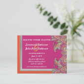 Zilveren Tangerine & Fuchsia Huwelijk Save the Dat Kaart (Staand voorkant)