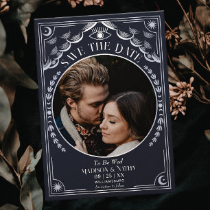 Zilveren Tarot Gotische Trouwfoto Save the Date Kaart