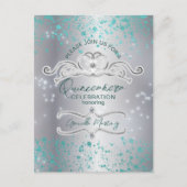 Zilveren Teal Gejewelde Tiara Quinceañera Briefkaart (Voorkant)