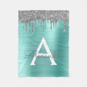Zilveren Teal Glitter Geborsteld Metal Monogram Na Fleece Deken (Voorkant)