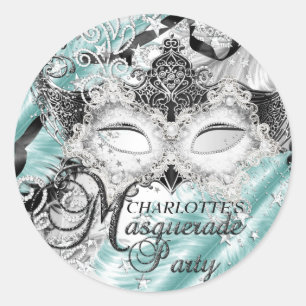 Zilveren Teal Glitter Masker Maskerade Sticker