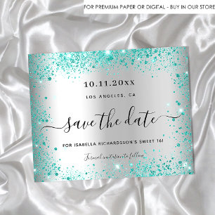 Zilveren teal glitters Zestiende verjaardag budget Flyer