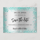 Zilveren teal groene glitters save the date voor S Aankondigingskaart (Voorkant)