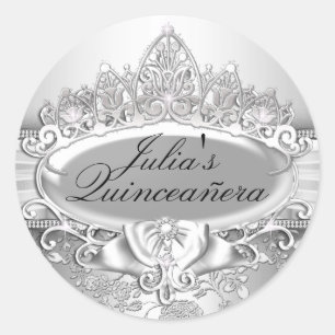 Zilveren Tiara & Bloemige Quinceanera Sticker