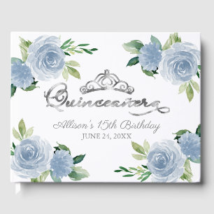 Zilveren Tiara Lichtblauwe Bloemstuk Quinceanera  Gastenboek