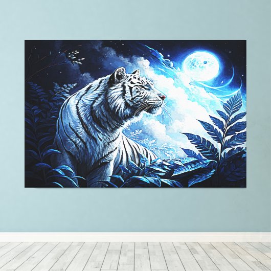 ZILVEREN TIJGER CANVAS AFDRUK (Insitu (Houten vloer))