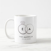 Zilveren trouwring Monogram met datum Koffiemok (Links)