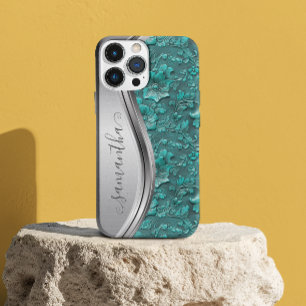 Zilveren Turquoise Onecht Lederen Cowgirl Telefoon iPhone 16 Pro Hoesje