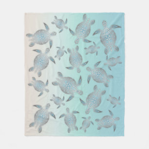 Zilveren Turquoise Zeeschildpadden Patroon Kust Fleece Deken