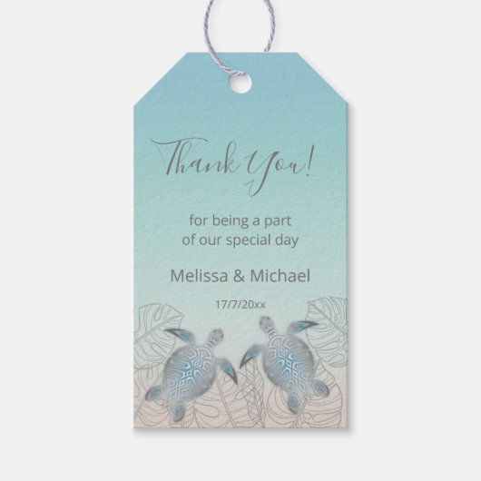 Zilveren Turtles Beach Wedding Cadeaulabel (Voorkant)
