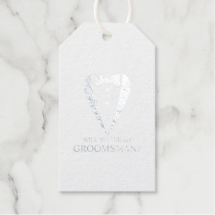 Zilveren Tuxedo Suit Gepersonaliseerde Groomsman V Cadeaulabels