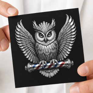 Zilveren Uil Scheermes Kapperszaak Logo Kapper Vierkante Visitekaartje