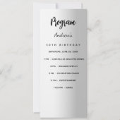 Zilveren verjaardagsprogramma dinerkaart kaart (Voorkant)