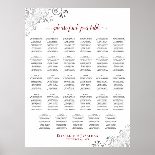 Zilveren Versiersels 29 Tafel Trouw Stoelenindelin Poster (Voorkant)