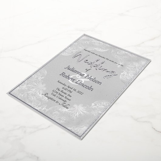 Zilveren vintage vergulde witte bruiloft folie uitnodiging (Gedraaid)