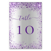 Zilveren violet paarse trouwtafel nummer kaart (Voorkant)