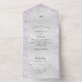 Zilveren violette vlinders schitteren bruiloft all in one uitnodiging (Binnen)