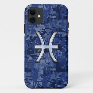Zilveren Vissen Sterrenbeeld Navy Blauwe Digitale iPhone 11 Hoesje