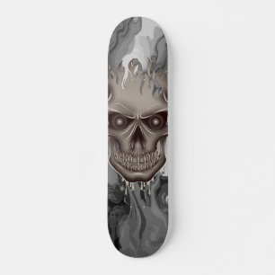 Zilveren Vlam Schedel Kunst Illustratie Skateboard