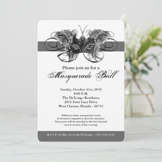 Zilveren Vlinder Masker Masker Kostuum Halloween Kaart (Staand voorkant)