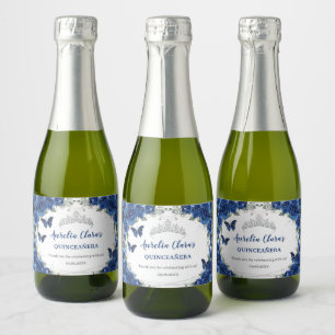 Zilveren Vlinders Koninklijk Blauwe Bloemstuk Quin Sparkling Wijnetiket