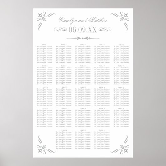  Zilveren Vlourish Wedding Seating Poster (Voorkant)