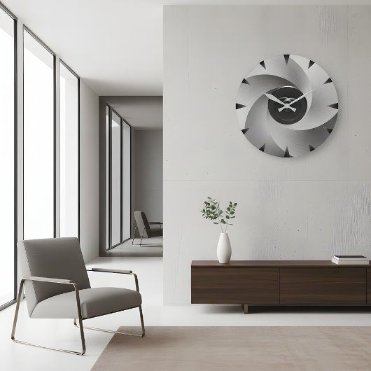 Zilveren Vortex Industriële Wandklok Grote Klok
