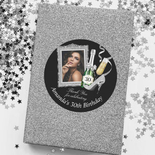 Zilveren Vrouwelijke Verjaardag Bedankt Ronde Sticker