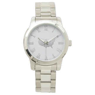 Zilveren VS kaart met Romeinse cijfers – Elegante Horloge