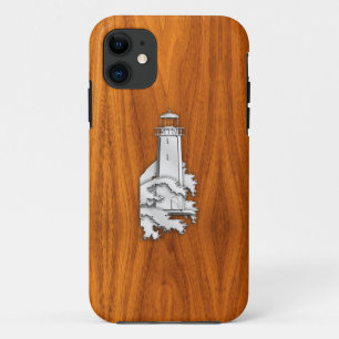 Zilveren vuurtoren op Teak Wood Style iPhone 11 Hoesje