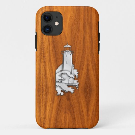 Zilveren vuurtoren op Teak Wood Style Case-Mate iPhone Case (Achterkant)
