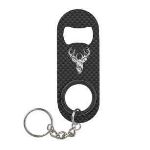 Zilveren Wilde Hert op Koolstofvezel Stijlprint Mini Flessenopener