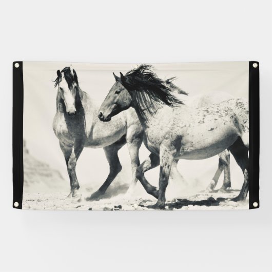 ZILVEREN WILDE PAARDEN VAN UTAH WALL ART Banner (Horizontaal)