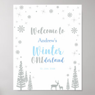 Zilveren Winter Jongens Verjaardagsfeest Welkomstb Poster