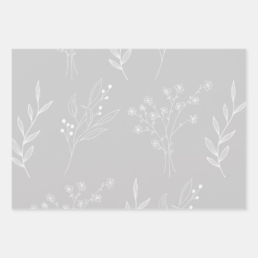 Zilveren witte bloemen Boho bruiloft Inpakpapier Vel (Voorkant 3)