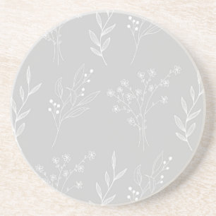 Zilveren witte bloemen Boho bruiloft Zandsteen Onderzetter