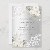 Zilveren witte bloemen bruiloft kaart (Voorkant)