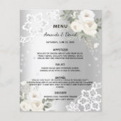 Zilveren witte bloemen diamant bruiloft menu (Voorkant)