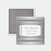 Zilveren witte bloemenbruiloft magneet (Voorkant / Achterkant)