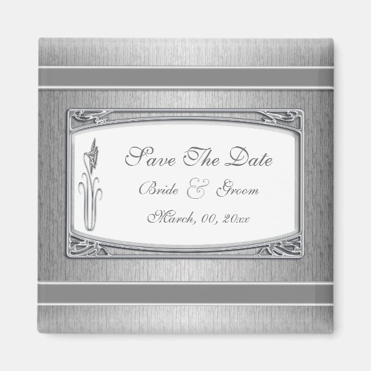 Zilveren witte bloemenbruiloft magneet (Voorkant)