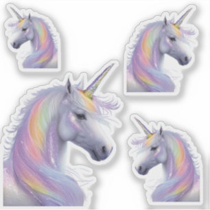 Zilveren Witte Eenhoorn met Pastelregenboogmanen Sticker