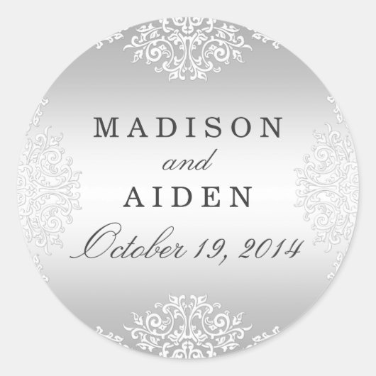 Zilveren Witte  Glamour Bruiloft Sticker (Voorkant)