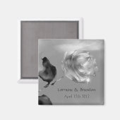 Zilveren witte roos Save the Date Magneet (Voorkant / Achterkant)