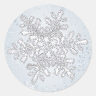 Zilveren witte sneeuwvlok Bruiloft Kerstmis Ronde Sticker