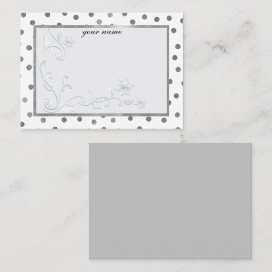 zilveren witte, stijlvolle monogrammen notitiekaartje (Voorkant / Achterkant)