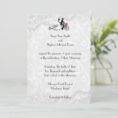 Zilveren Witte Tandem Fiets Huwelijksuitnodiging Kaart (Staand voorkant)