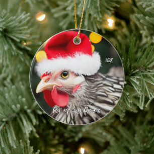 Zilveren Wyandotte Kip in Santa Hat Kerstmis Keramisch Ornament