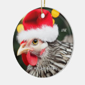 Zilveren Wyandotte Kip in Santa Hat Kerstmis Keramisch Ornament (Links)