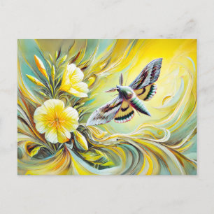 Zilveren Y Moth met Avond Primrose olieverfschilde Briefkaart